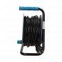 Enrolador de cabo com 4 soquetes 2P+E, suporte de metal, cabo: PVC H05VV-F 3x1mm², 15m, Schuko, turquesa