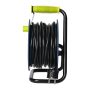 MINI enrolador de cabo com 4 soquetes 2P+E, suporte de metal, cabo: PVC H05VV-F 3x1mm², 15m, Lima Schuko