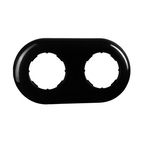 Espelho duplo para interruptores e tomadas 'Retro' para caixa integrada - plástico preto