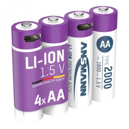 PILHA RECARREGAVEL AA Lithium-ion PILHA - 1,5 V / TIPO 2000 (min. 1800 mAh) / 3,26 Wh - CARREGADOR T