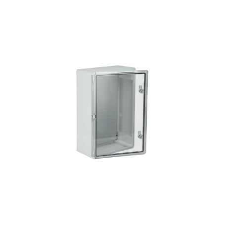 Caixa estanque termoplástica. Porta lisa (TRANSPARENTE). Dimensões externas 400x600x200. Com placa d