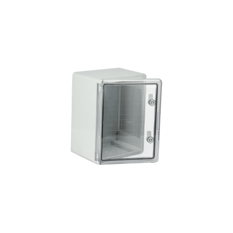 Caixa estanque termoplástica. Porta lisa (TRANSPARENTE). Dimensões externas 300x400x220. Com placa d