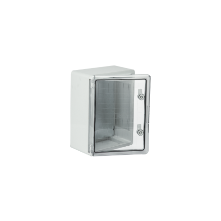 Caixa estanque termoplástica. Porta lisa (TRANSPARENTE). Dimensões externas 300x400x170. Com placa d