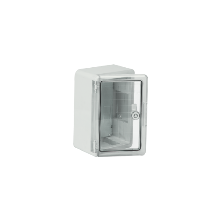 Caixa estanque termoplástica. Porta lisa (TRANSPARENTE). Dimensões externas 200x300x130. Com placa d