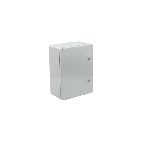 Caixa estanque termoplástica. Porta lisa (opaca). Dimensões externas 300x400x170. Com placa de metal
