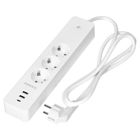 Tomada de extensão Tuya Smart Wi-Fi, 3 tomadas Schuko com interruptor, 2x USB, branco