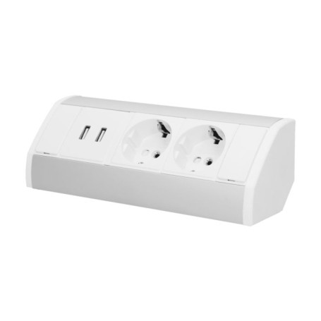 Tomada para mobiliário com carregador USB, branco prateado, schuko