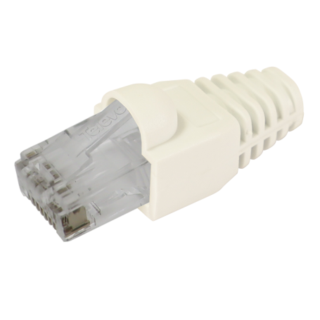 Conector Par de Cobre RJ45 UTP Cat 6 - Macho com Protector Branco, Caixa de plástico