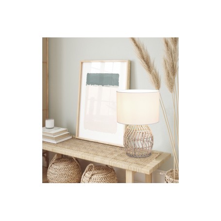 CANDEEIRO MESA RIKE E27 RATTAN BRANCO