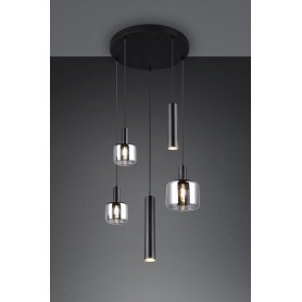 CANDEEIRO PENDENTE MATARO E27 2XE14 GLASS CHROME VAPORIZED BLACK MAT