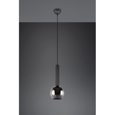 CANDEEIRO SUSPENSO CLAYTON 1XE27 GLASS SMOKE METAL BLACK MAT