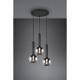 CANDEEIRO SUSPENSO CLAYTON 3XE27 GLASS SMOKE METAL BLACK MAT