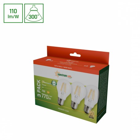 LAMPADA FILAMENTO PACK 3UN LED GLS A60 E-27 230V 7W COG WW TRANSPARENTE SPECTRUM