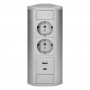 Tomada para mobiliário 2x2P+T (Schuko), 2xUSB (tipo A C  2,4 A), cinzento-prateado