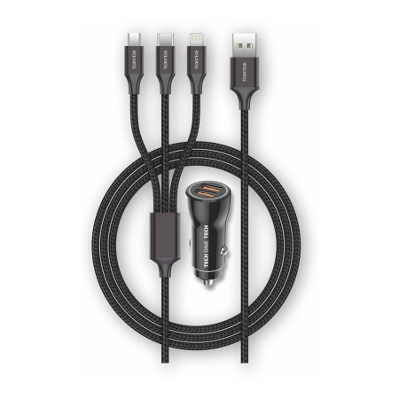 CARREGADOR ISQUEIRO PRETO 2XUSB  CABO TRIPLO 