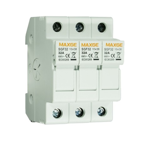 Base/seccionador portafusibles cilíndricos 10x38mm SGF-32.3P. Hasta 32A.
