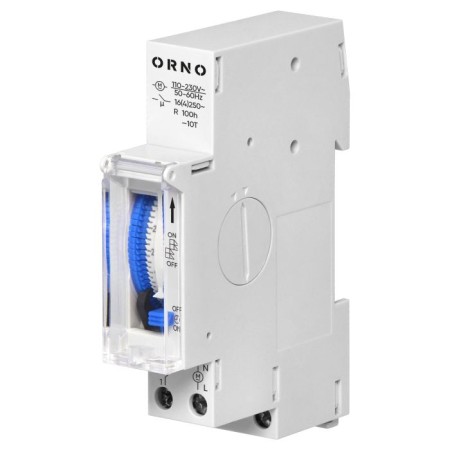 Interruptor horário mecânico bateria 1 módulos, 24 horas, mínimo 15 minutos, 110-230 VCA, reserva 100