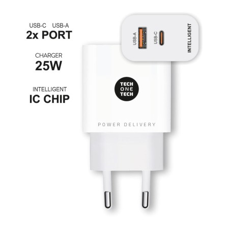 CARREGADOR ULTRA-RAPIDO USB-C + USB-A PD
