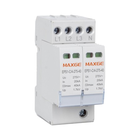 Protector sobretensiones transitorias miniatura. 4 P, Tipo 2/Clase C, 40kA Imax, 275V/385VAC Uc