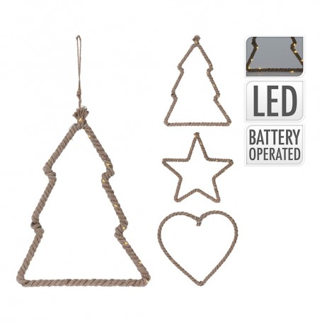 ADORNOS NAVIDEÑOS DE YUTE CON LED Y CUERPO DE METAL 25CM 3 MODELOSSURTIDOS: ARBOL DE NAVIDAD 28x22