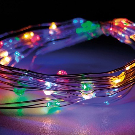 GUIRNALDA A PILHAS CABLE ALAMBRE PLATEADO 40 LEDS MULTICOLOR 195CM + 10CMDISTANCIA ENTRE LEDS DE 5C